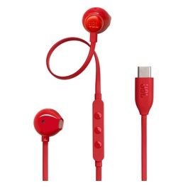 Tune 305 C Auricolari USB-C ad Alta Risoluzione Audio con Cavo Piatto Antigroviglio Comando a 3 Tasti Bassi Profondi Pure Bass Rosso
