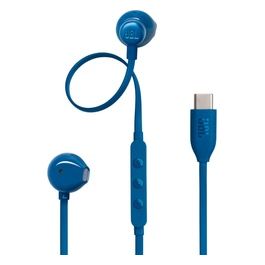 JBL Tune 305 C Auricolari USB-C ad Alta Risoluzione Audio con Cavo Piatto Antigroviglio Comando a 3 Tasti Bassi Profondi Pure Bass Blu