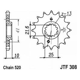 Jt JTF308.15RB Pignone 308 Z15Rb ammortizzato Yamaha XT 660Z Tenere 08-; XT 600R/X 04-; MT-03 06-; Honda NX 650 Dominator 89-01; Suzuki GSX-R 1100 89-94; Aprilia Pegaso 660 Strada/Trail/Factory