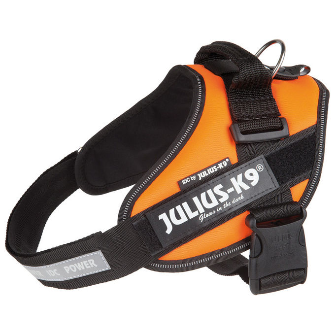 Julius-K9 Pettorina per cani IDC Powerharness Tg. 0 M - Tg. 0 (Circonferenza 58-76 cm Peso 14-25 Kg) Arancio Fluo