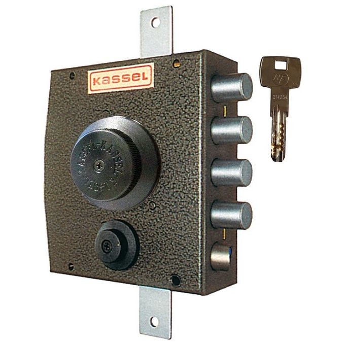Kassel 2352 Serratura Applicare Punzonato 35 Triplice E 65 4 Catenacci + Scrocco Apertura Interna Con Pomolo