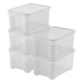 Keter Set di 5 Contenitori in Plastica con Coperchio T Box XS, Trasparenti, Ideali per Vestiti, Scarpe e come Portaoggetti, Adatti per Armadi e Garage, 14 L, 38x26x19H cm