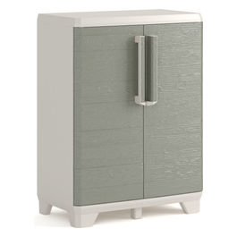 Armadio Basso Wood Grain 68x39x97H Design Elegante e Funzionale per Esterni con Ripiano Regolabile