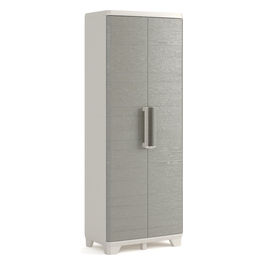 Armadio Portascope Wood Grain 68x39x182H in Grigio Chiaro con 3 Ripiani Regolabili e Chiusura Sicura per Esterni