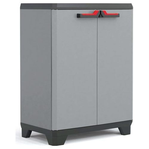 Armadio In Resina Da Esterno Basic Basso 68X39X90 Cm Resistente al Gelo e Alle Intemperie con 2 Ante e Piano Regolabile Grigio