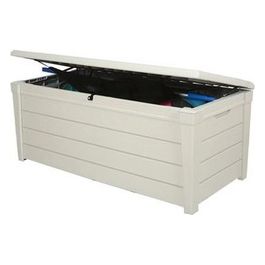 baule da giardino pool box 120g in resina bianco 145x69.7x60.3h con capacità di 454 litri e pistoni a gas per apertura