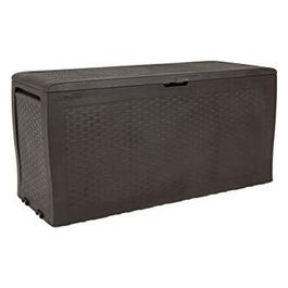 Baule Samoa Cassapanca in Resina Marrone con Capacità di 270 Litri Dimensioni 116x44 7x57 cm con Ruote e Vano Contenitore