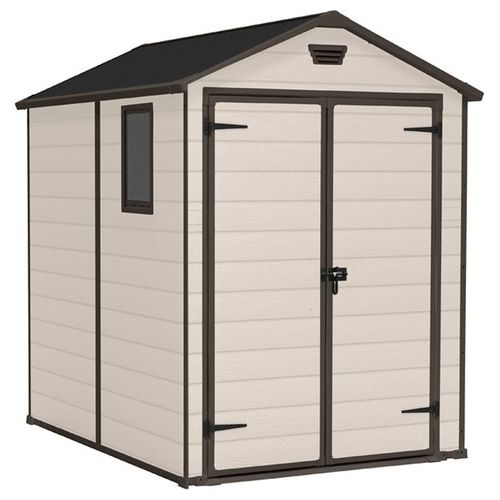 MANOR 6X5 Casetta da giardino in resina doppia porta tetto a due falde 185x152x226 cm colore Beige