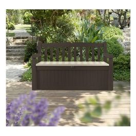 Cassapanca Eden Bench in Resina 140x60x84h 265 lt Marrone con Cuscino Beige per Arredo Giardino