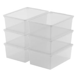 Keter Set di 6 Contenitori in Plastica con Coperchio C Box S, Trasparenti, Ideali per Vestiti, Scarpe e come Portaoggetti, Adatti per Armadi e Garage, 11 L, 37x26x14H cm