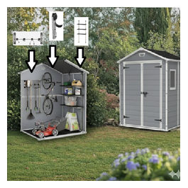 Kit Casetta Manor 6x5 Grigia, misure 185x152x226H, con Appendi Attrezzi, Porta Bici e Scaffale