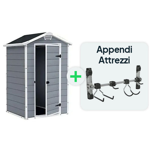 Kit Casetta Manor 4x3 Grigia, 129X103X196H, con Appendi Attrezzi