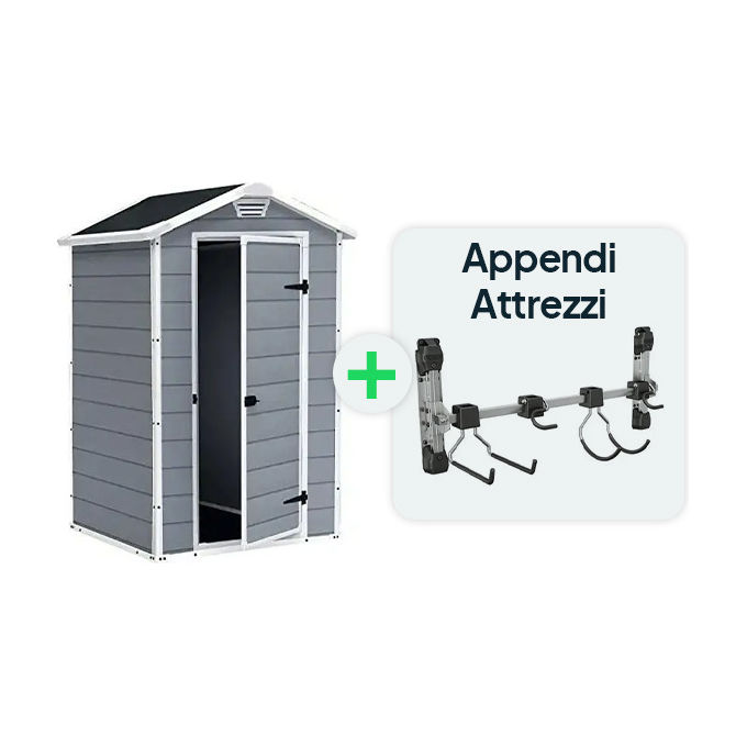 Keter Kit Casetta Manor 4x3 Grigia, 129X103X196H, con Appendi Attrezzi