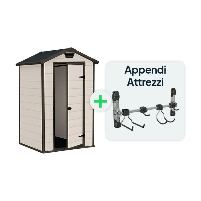 Keter Kit Casetta Manor 4x3 Beige, 129x103x196H, con Appendi Attrezzi