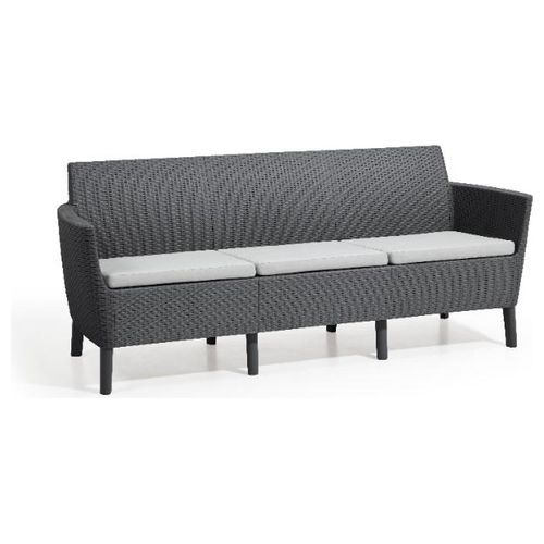 K237904 Salemo Divano da Esterno 3 Posti con Cuscini Inclusi Design Scandinavo Resina Rattan colore Grafite
