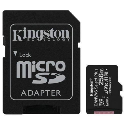 Kingston Canvas Select Plus SDCS2/256GB Scheda microSD Classe 10 con Adattatore SD Incluso, 256 GB