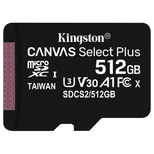Kingston  Canvas Select Plus SDCS2/512GB Scheda microSD Classe 10 con Adattatore SD Incluso, 512 GB