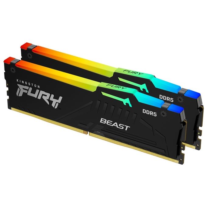 Kingston Fury Beast DDR5 RGB 32GB (2x16GB) 5200MT-s DDR5 CL40 DIMM Memoria Gaming per Computer Fissi Kit da 2 - KF552C40BBAK2-32