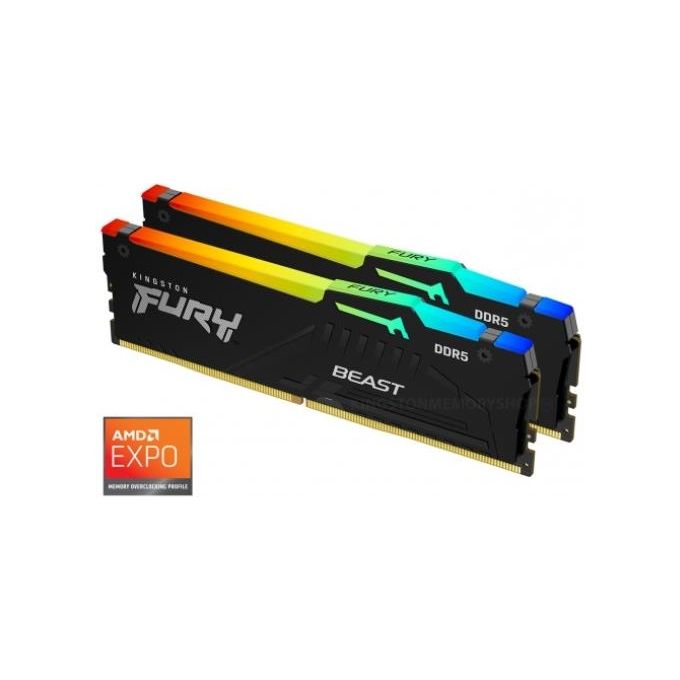 Kingston FURY Beast DDR5 RGB 32Gb 2x16Gb 5600MT/s DDR5 CL36 DIMM Memoria Gaming per Computer Fissi Kit da 2
