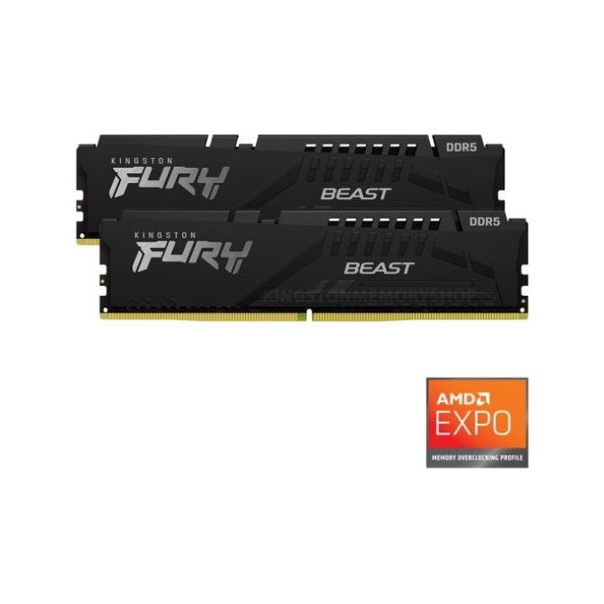 Kingston FURY Beast DDR5 32Gb 2x16Gb 6000MT/s DDR5 CL36 DIMM Memoria Gaming per Computer Fissi Kit da 2