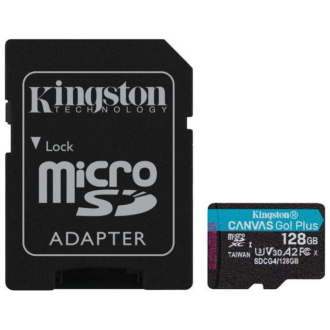 Kingston MicroSD 128GB 200MB-s U3 V30 A2 Canvas Go Plus Scheda di Memoria