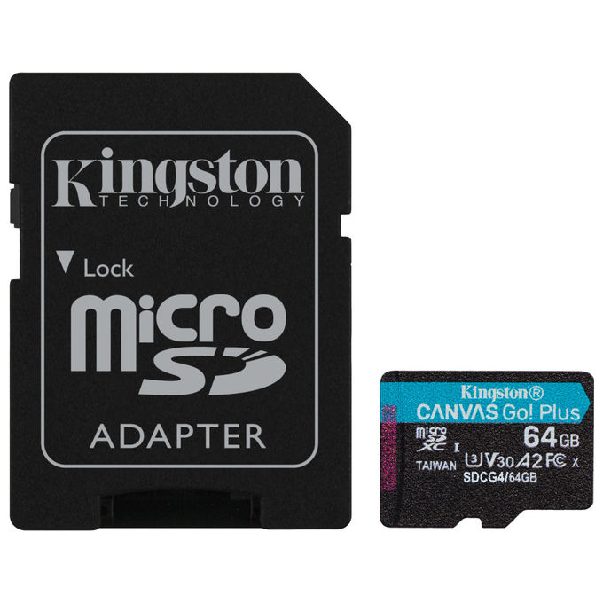 Kingston microSDXC 64GB Canvas Go Plus 200MB-s U3 V30 A2 Scheda di Memoria UHS-I