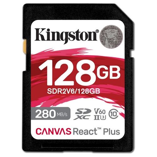 Kingston Technology 128Gb Canvas React Plus SDXC UHS-II 280R/100W U3 V60 for Full HD/4K
