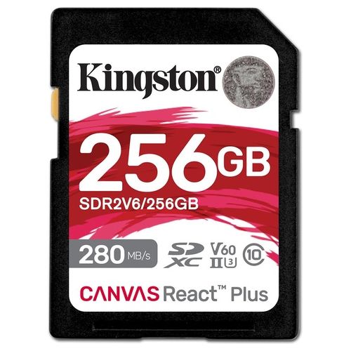 Kingston Technology 256Gb Canvas React Plus SDXC UHS-II 280R/150W U3 V60 for Full HD/4K