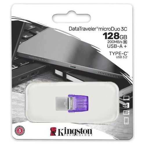 Kingston Technology DataTraveler MicroDuo 3C Chiavetta USB 128Gb Acciaio Inossidabile/Porpora