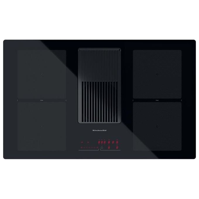 Image of KitchenAid KVH 92 2B K - Piano cottura a induzione con cappa integrata, 83 cm, 4 zone, 2 zone Bridge, comandi touch slider, 9 livelli di potenza con booster, Nero
