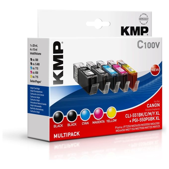 KMP C100V Multipack Ciano/Magenta/Giallo Compatibile con Canon PGI-550/CLI-551 XL