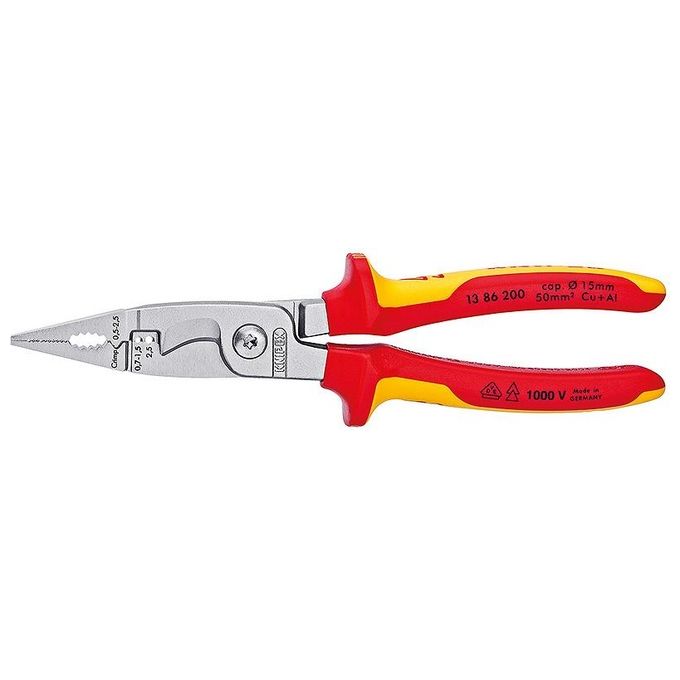 Knipex Pinza per Elettroinstallazioni Cromata Isolati con Manici Rivestiti in Materiale Bicomponente Collaudati VDE 200mm