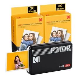 Kodak Mini 2 Retro 4PASS Stampante Fotografica Portatile 5.3x8.6cm con Pacchetto di 68 Fogli Nero