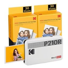 Kodak Mini 2 Retro 4PASS Stampante Fotografica Portatile 5.3x8.6cm con Pacchetto di 68 Fogli Bianco