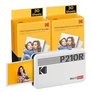 Kodak Mini 2 Retro 4PASS Stampante Fotografica Portatile 5.3x8.6cm con Pacchetto di 68 Fogli Bianco