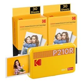 Kodak Mini 2 Retro 4PASS Stampante Fotografica Portatile 5.3x8.6cm con Pacchetto di 68 Fogli Giallo