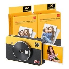 Kodak Mini Shot 2 Retro 4PASS 2-in-1 Fotocamera Istantanea e Stampante Fotografica 5.3x8.6cm con Pacchetto di 68 Fogli Giallo