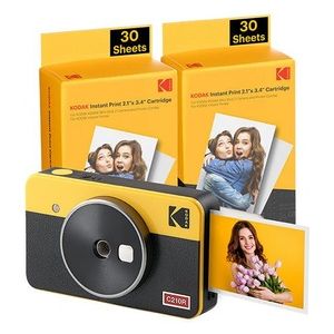 Kodak Mini Shot 2 Retro 4PASS 2-in-1 Fotocamera Istantanea e Stampante Fotografica 5.3x8.6cm con Pacchetto di 68 Fogli Giallo