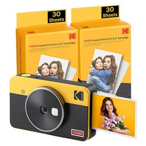 Kodak Mini Shot 2 Retro 4PASS 2-in-1 Fotocamera Istantanea e Stampante Fotografica 5.3x8.6cm con Pacchetto di 68 Fogli Giallo