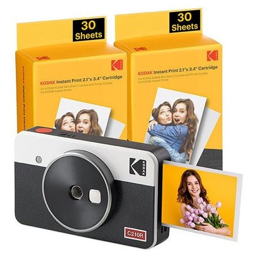 Kodak Mini Shot 2 Retro 4PASS 2-in-1 Fotocamera Istantanea e Stampante Fotografica 5.3x8.6cm con Pacchetto di 68 Fogli Bianco