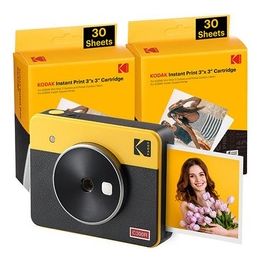 Kodak Mini Shot 3 Retro 4PASS 2-in-1 Fotocamera Istantanea e Stampante Fotografica 7.6x7.6cm con Pacchetto di 68 Fogli Giallo