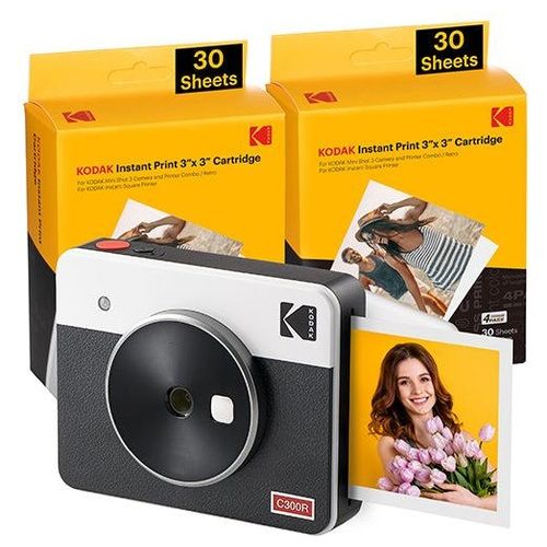 Kodak Mini Shot 3 Retro 4PASS 2-in-1 Fotocamera Istantanea e Stampante Fotografica 7.6x7.6cm con Pacchetto di 68 Fogli Bianco