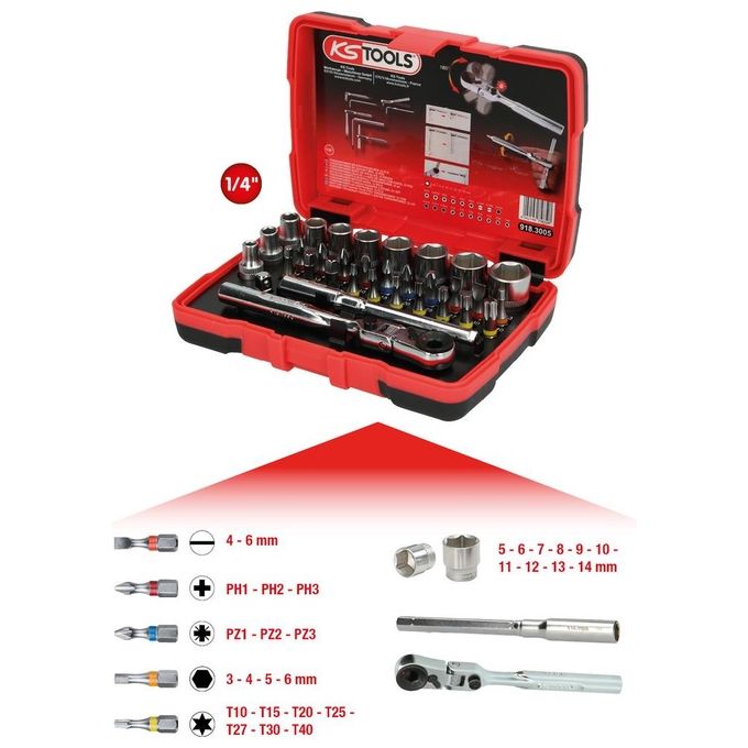 KS Tools 1-4 TORSION Power Set di Punte 33 Pezzi