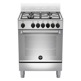 La Germania Americana AMN654EXV Cucina a Gas Piano Cottura Acciaio Inossidabile 4 Fuochi Forno Elettrico Multifunzione 56 Litri con Grill Classe Eneretica A