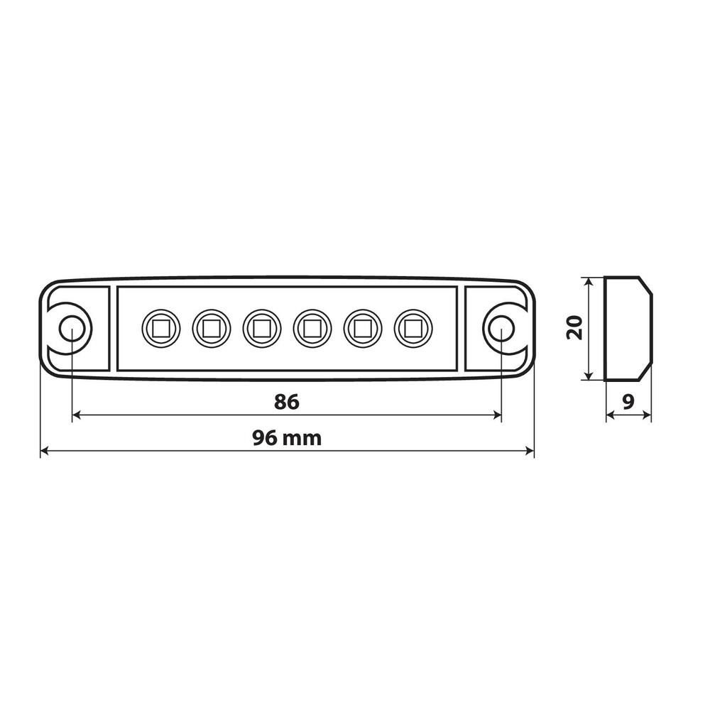 Luce ingombro a 6 Led, montaggio in superficie, 12/24V - Bianco