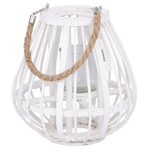 Lanterna Atene in Bamboo e Vetro 25X25 cm Bianco e Naturale