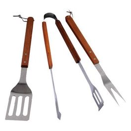 Posate Barbecue Pezzi 3 Manico Legno Inox