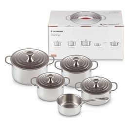 Set 5 Pezzi Casseruole in Acciaio Inox 3 Casseruole 18/20/24cm 1 Pentola 26cm 1 Casseruola 28cm