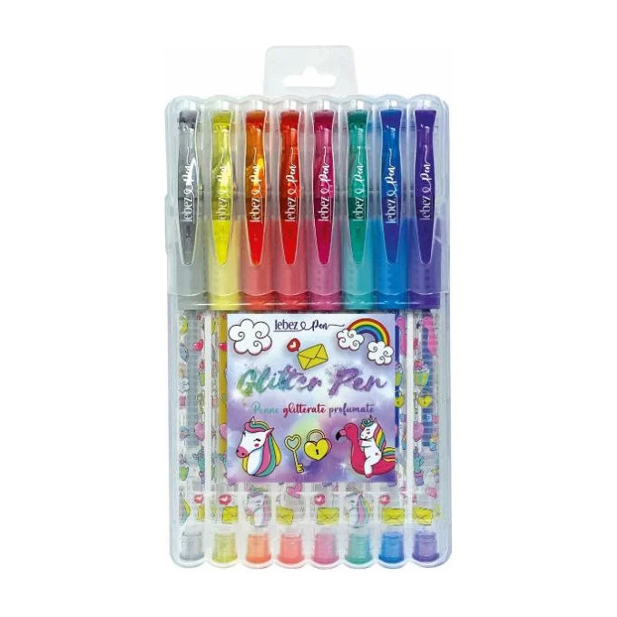 Lebez Confezione 8 Penne Gel Glitterate Unicorno