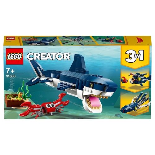 LEGO Creator 31088 Creature degli Abissi, Set 3 in 1 con Squalo Giocattolo e Animali Marini, Giochi per Bambini, Idee Regalo